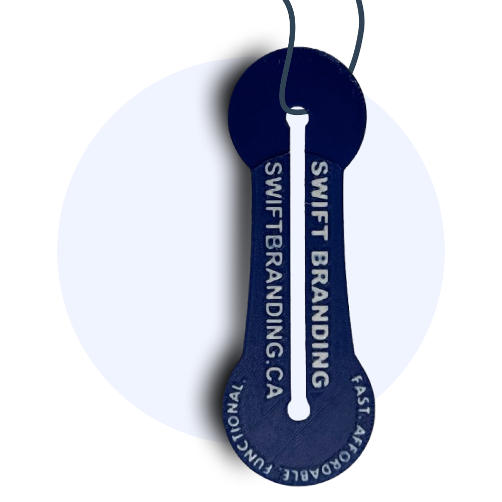 Custom shopping cart key with Swift Branding logo, high-quality promotional item for hassle-free shopping.